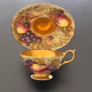 Vtg Aynsley Orchard Fruit Gold Tea Cup & Saucer English Bone China